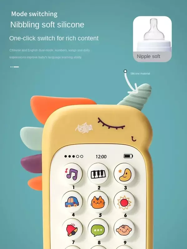 Dziecko kreskówka symulacja oświetlenie do zastosowań muzycznych telefon zabawki dla dzieci urządzenie edukacyjne dla młodszych dzieci dwujęzyczna nauka słodkie zwierzaki dźwiękowa zabawka