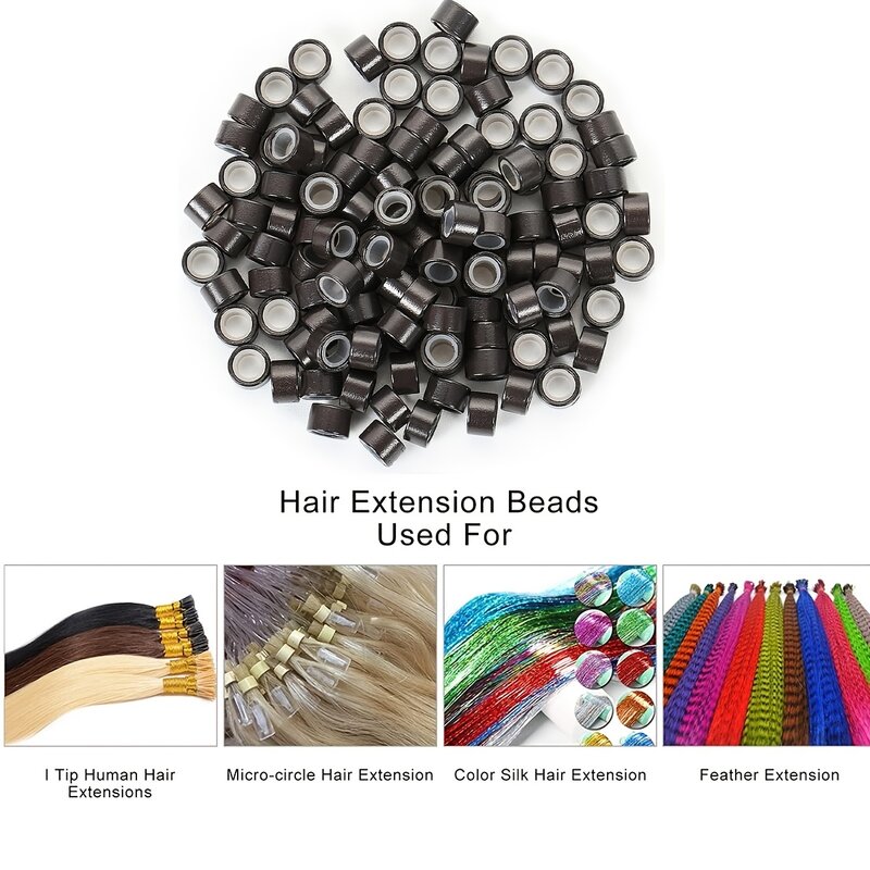 Anillo de tubo de microenlace de silicona para extensiones de cabello, 500 piezas, 5mm x 3mm x 3mm, cuentas forradas, herramientas de salón, 5 colores