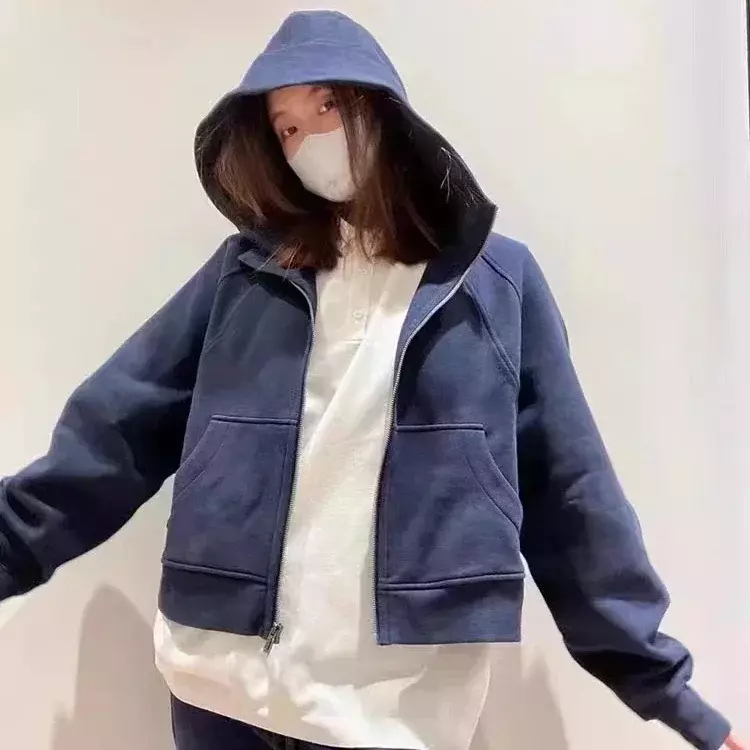 Donne SCUBA Yoga Solid Sport Pullover Full zipper maglione con cappuccio autunno inverno caldo peluche Outdoor sciolto facile giacca
