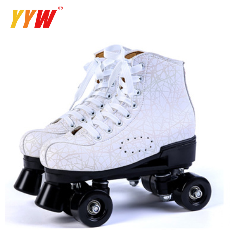 White Roller Skates Skating Shoes with White PU 4 Wheels Training Double Line Skates Black Women Men Adult Two Line Quad Sneaker