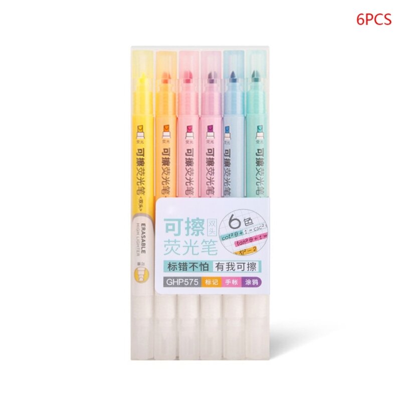 6 Pcs Erasable Highlighters Dual-Tip Fluorescence Markerปากกาสำหรับเด็กผู้ใหญ่Scrapbooking Journaling DIY Plannerปฏิทิน