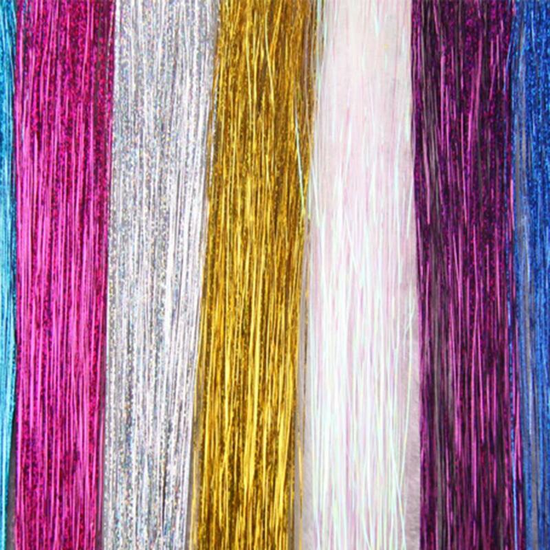 Extensiones de cabello de oropel brillante para mujer, Kit de accesorios para el cabello, 3 piezas, 45cm, colores del arcoíris, Clip de fijación