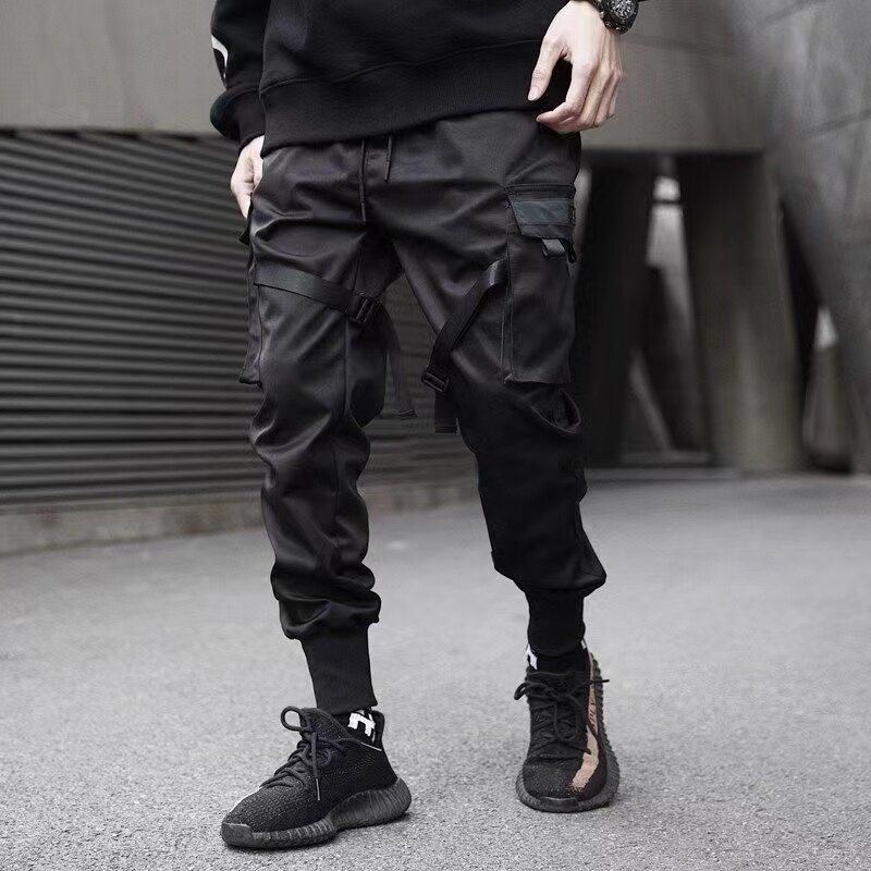 Streetwear preto dos homens harem joggers calças de carga masculina 2023 hip hop casual bolsos sweatpants moda de grandes dimensões