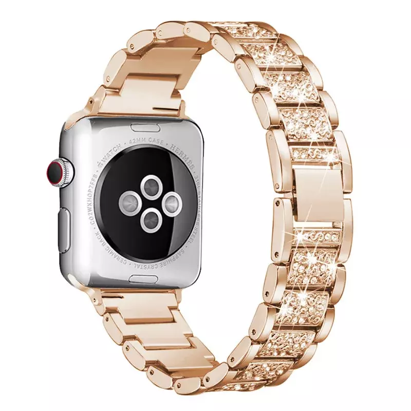 Pulseira de relógio em aço inoxidável com incrustação de strass para Apple Watch Series 7, 8, SE, Ultra, 41mm, 45mm, 49mm