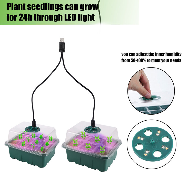 Plateaux de démarrage de semences avec lumière de croissance, Kits de démarrage de semis avec couvercle de dôme d'humidité, plateaux de Germination de plantes de jardinage d'intérieur