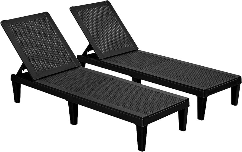 Outdoor Chaise Lounge Chair Set of 2 for Outside Pool Patio, Adjustable Waterproof Easy Assembly Chaise Lounge Outdoor