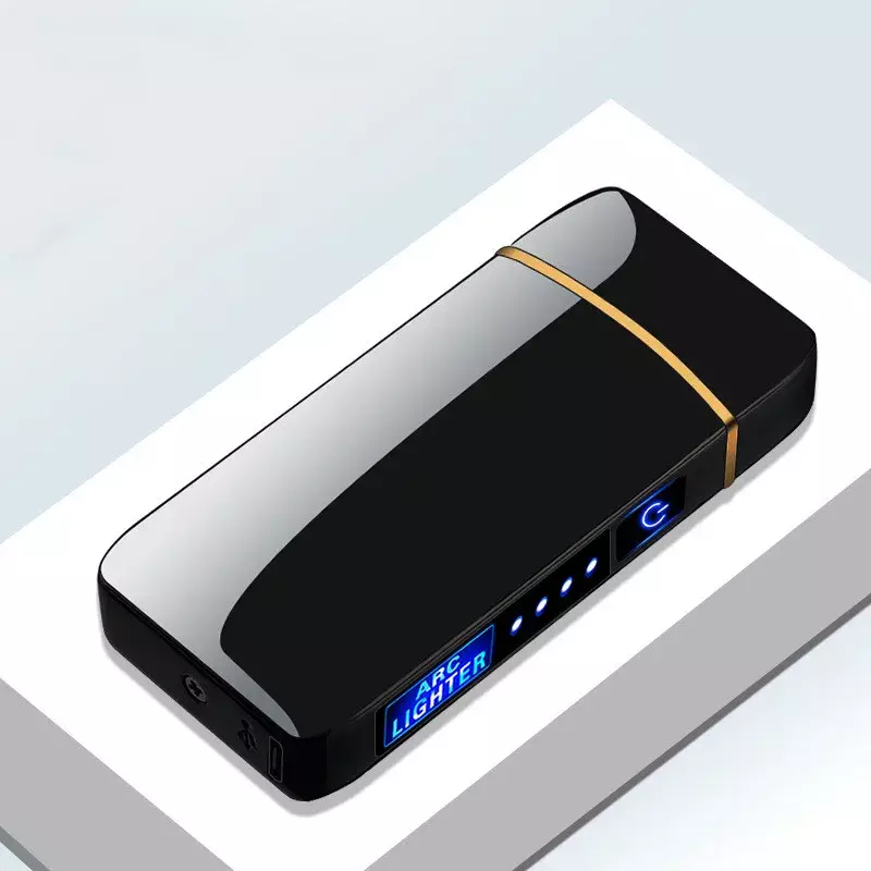 Elétrico Windproof Metal duplo arco Flameless Plasma isqueiro, isqueiro USB recarregável, LED Power Display, Sensor de toque, quente