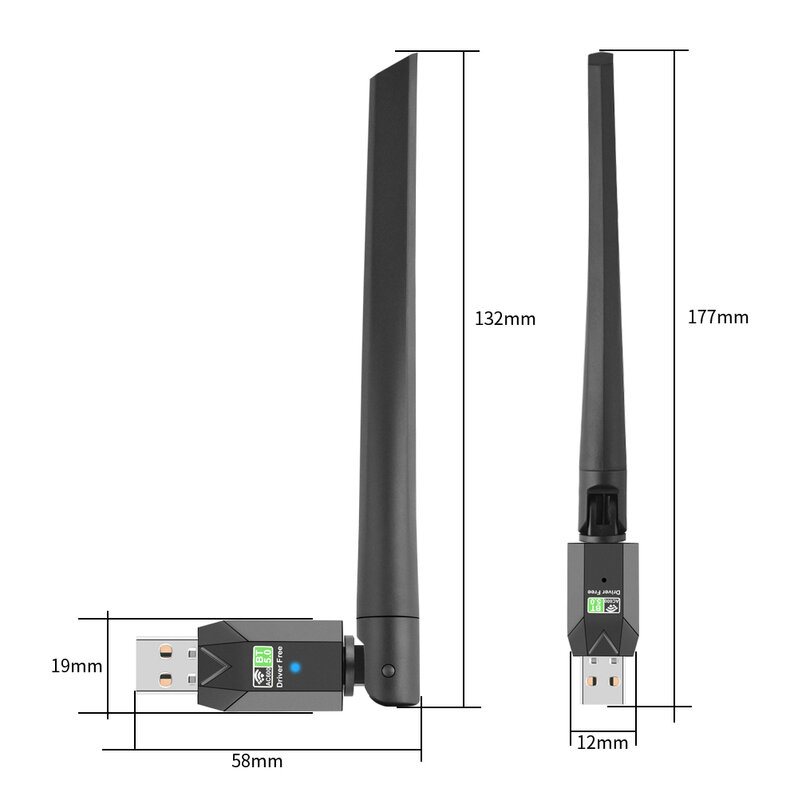 Adaptador USB WiFi Bluetooth, 2em 1 Placa de Rede, Banda Dupla, 2.4G, 5GHz, Antena Wi-Fi, Mini Receptor Sem Fio, Acessórios para PC, 600Mbps