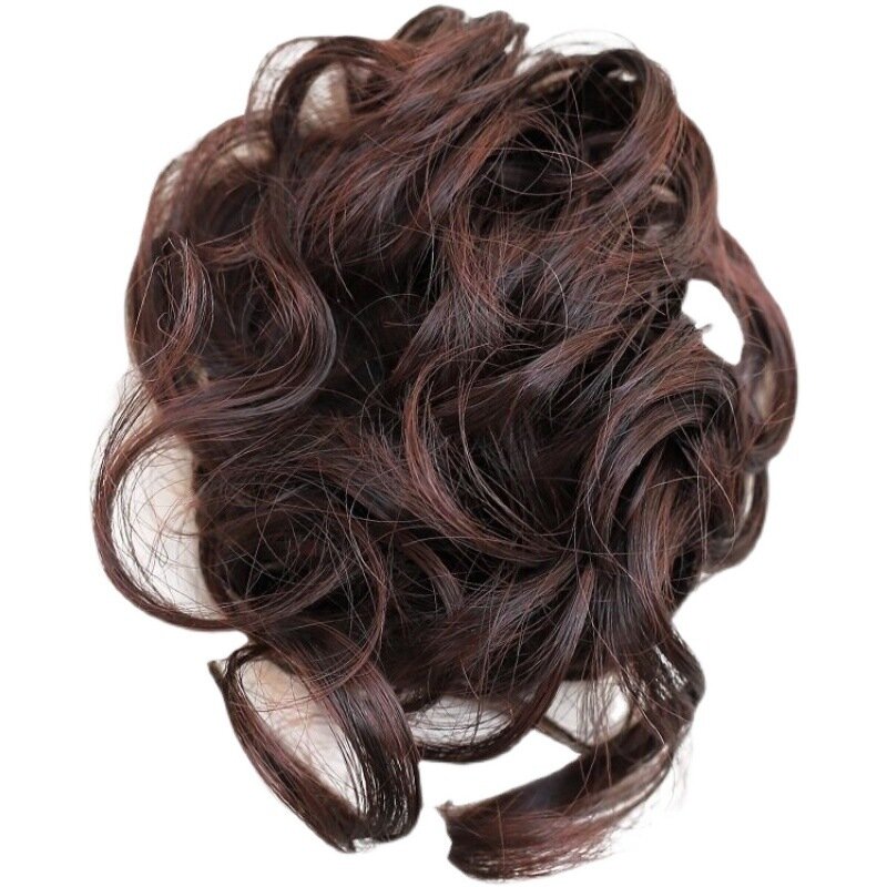 Rambut palsu Chignon sintetis, ikat rambut palsu keriting elastis untuk wanita warna hitam cokelat