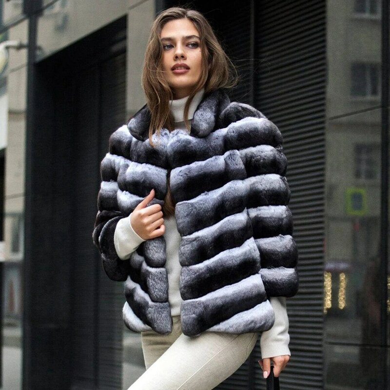 Abrigo corto de piel de conejo para mujer, chaquetas de piel de conejo Natural, ropa de lujo