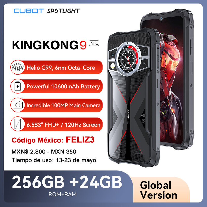 Wytrzymały smartfon Cubot KingKong 9, 120 Hz, 6,583-calowy ekran, Helio G99, 24 GB pamięci RAM, 256 GB ROM, kamera 100 MP, 10600 mAh, NFC, GPS