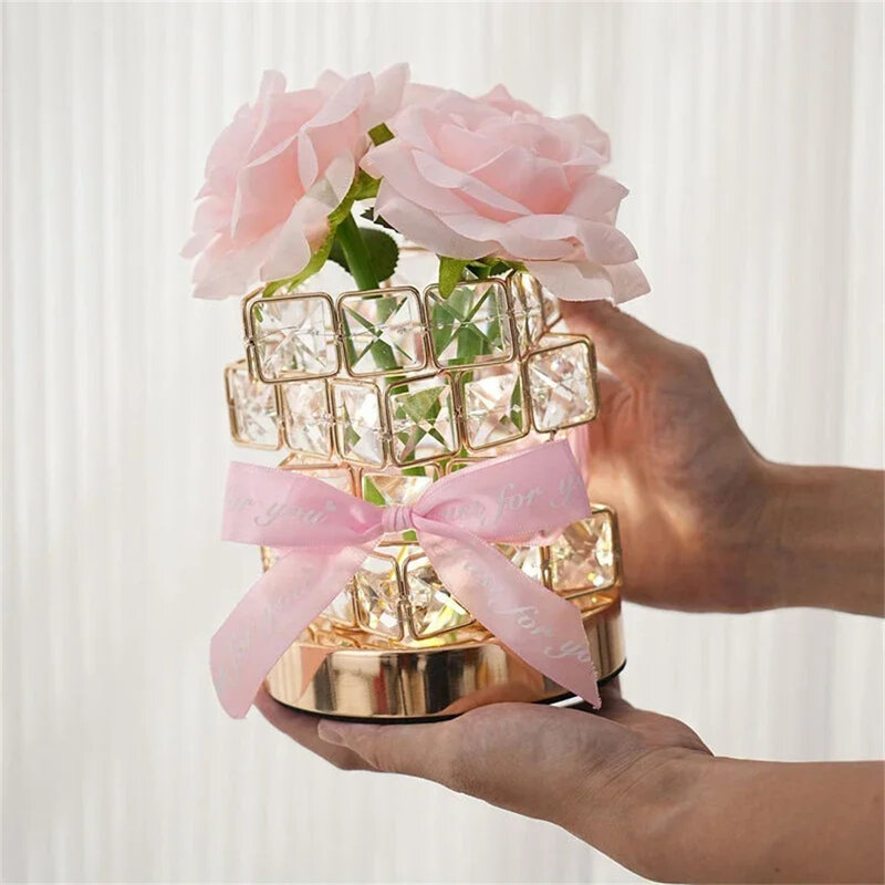 Lampada da tavolo a LED rosa 3 colori luce notturna cubo di Rubik in cristallo ricaricabile per la fidanzata regalo romantico di compleanno di san valentino