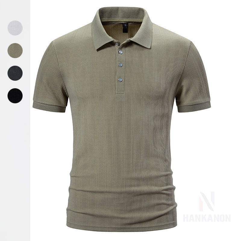 Herren neues Kurzarm-T-Shirt mit versunkenem Streifen revers, einfaches gestreiftes Polos hirt, perfektes, schlankes Golf oberteil