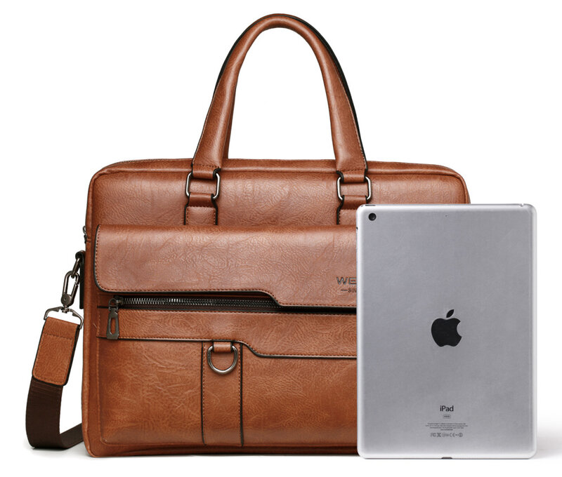 Bolsa de couro genuíno para homens, pasta grande de couro real, bolsa de ombro para computador, moda masculina