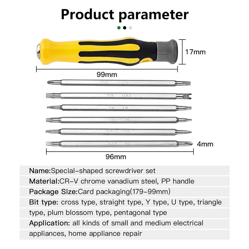 Tamper Proof Magnetic Screwdriver Bit, Hex Torx, Flat Head, Reparação de Precisão, Isolados Hand Tool, Segurança, 6Pcs