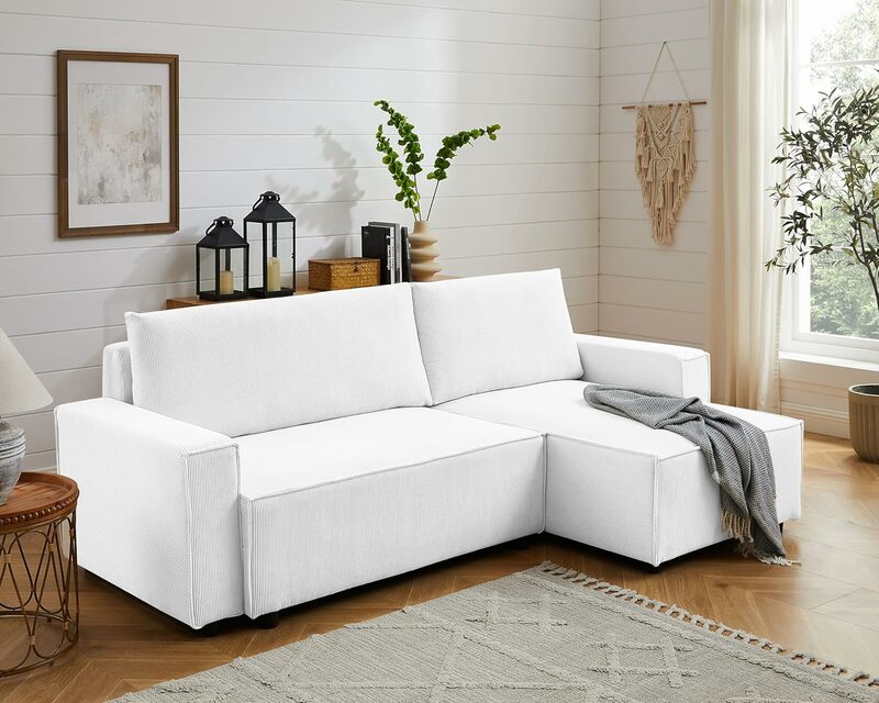 Wielofunkcyjna rozkładana sofa w kształcie litery L, pełnowymiarowa rozkładana sofa ze sztruksu i rozkładany szezlong do salonu