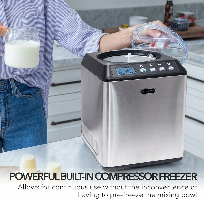 Máquina para hacer helados automática y vertical, incorporado con compresor, sin precongelación, pantalla Digital LCD, capacidad de 2,1 cuartos, ICM-201SB