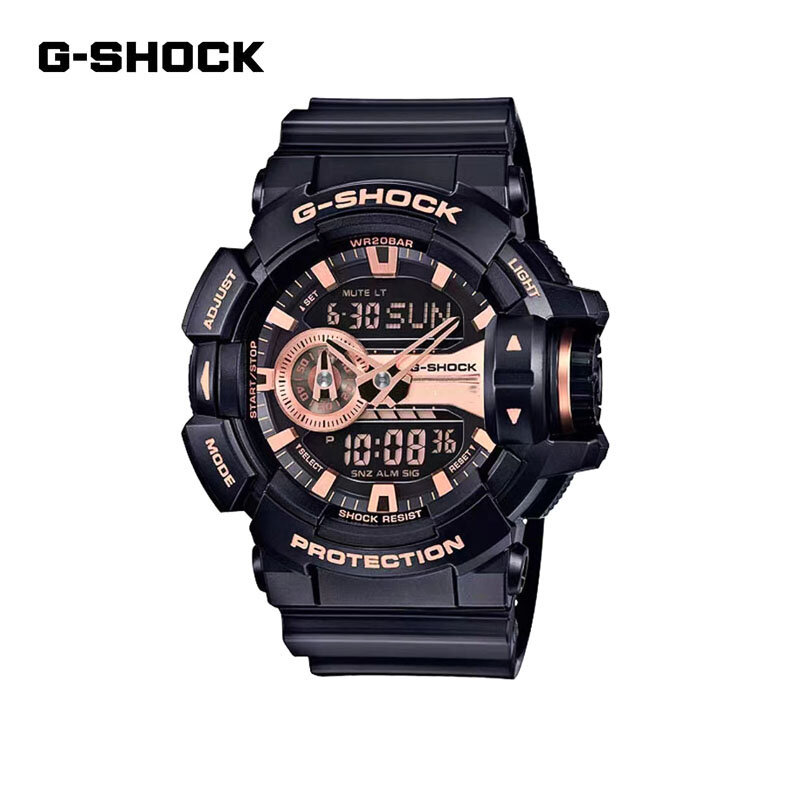 GA400 jam tangan G-SHOCK multifungsi pria, arloji kuarsa olahraga luar ruangan tahan guncangan dengan Dial LED tampilan ganda modis kasual