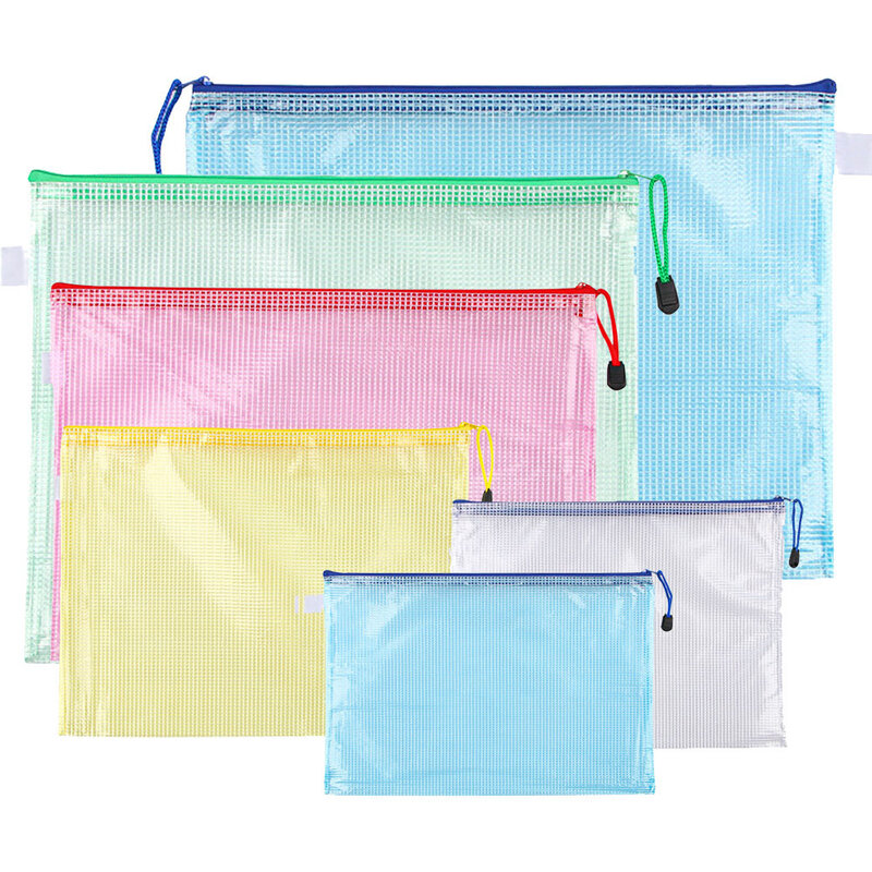 ถุงซิปตาข่ายหลายขนาด6ชิ้นถุงซิปกันน้ำกระเป๋าใส่เอกสารพลาสติกกันน้ำ