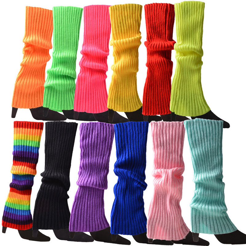 Y2k Goth Lolita Candy Color Kniited Leg Warmers Japanese Women Gothic Warm Thick Long Socks Winter Knit Cuffs Ankle Warmer