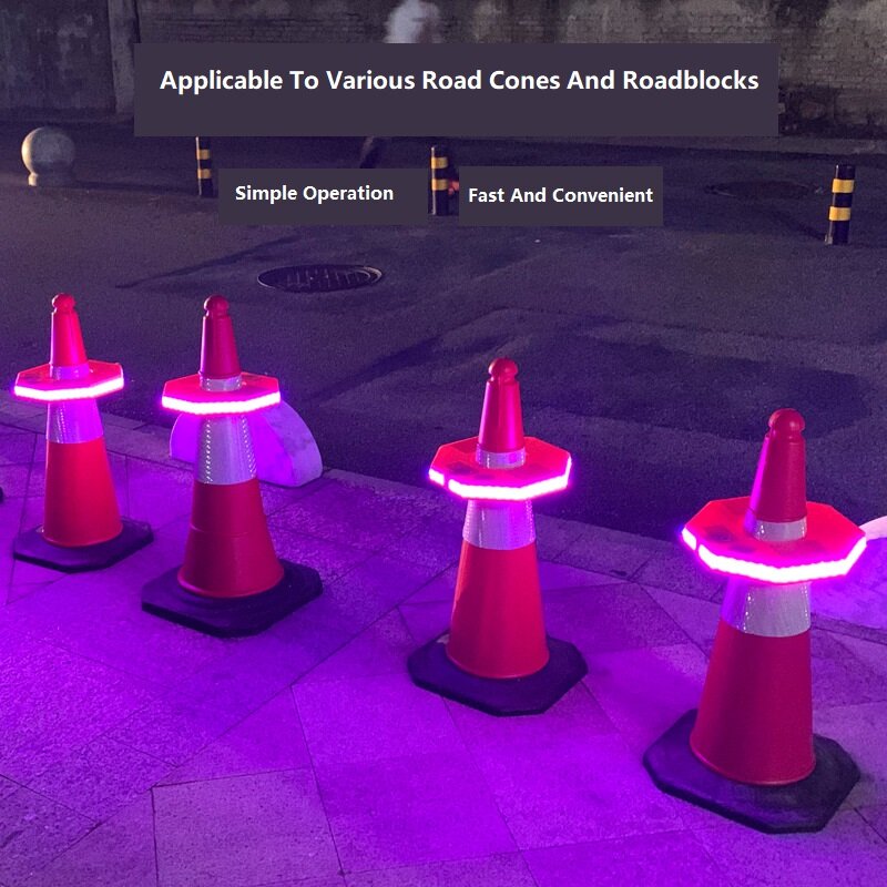 Recordable And Playable HexagonLighting Path Cone Ring Roadblock Safety LED Warning Light For Reflective Cones