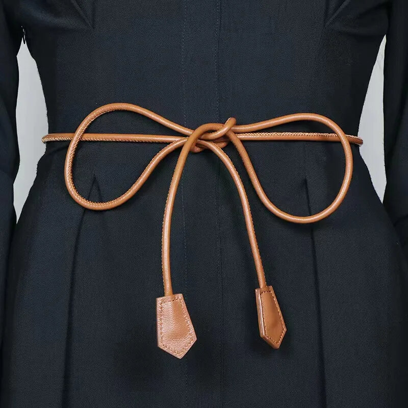 Elegante Cinturón fino de cadena de cintura para mujer, decoración Simple, corbata con vestido, pretina larga anudada, vestidos Vintage, cuerda de cintura