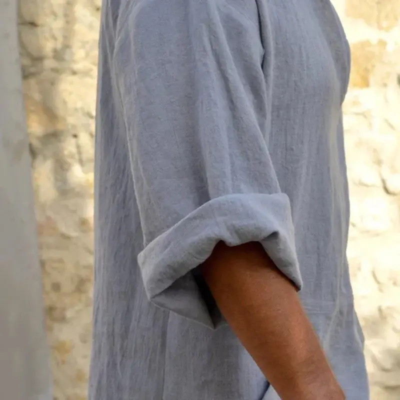 Plus Size Men Solid Color Muslim Robe Retro Arab Islamic Long Dress Casual Cotton Linen Long Kaftan Middle East Islamic Clothing