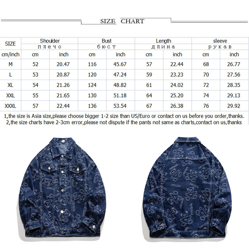 Autumn Spring Cartoon Bear Jacquard Denim Jackets Blue Jaqueta Jeans Loose Streetwear Vintage Chaqueta Hombre Masculina Coats