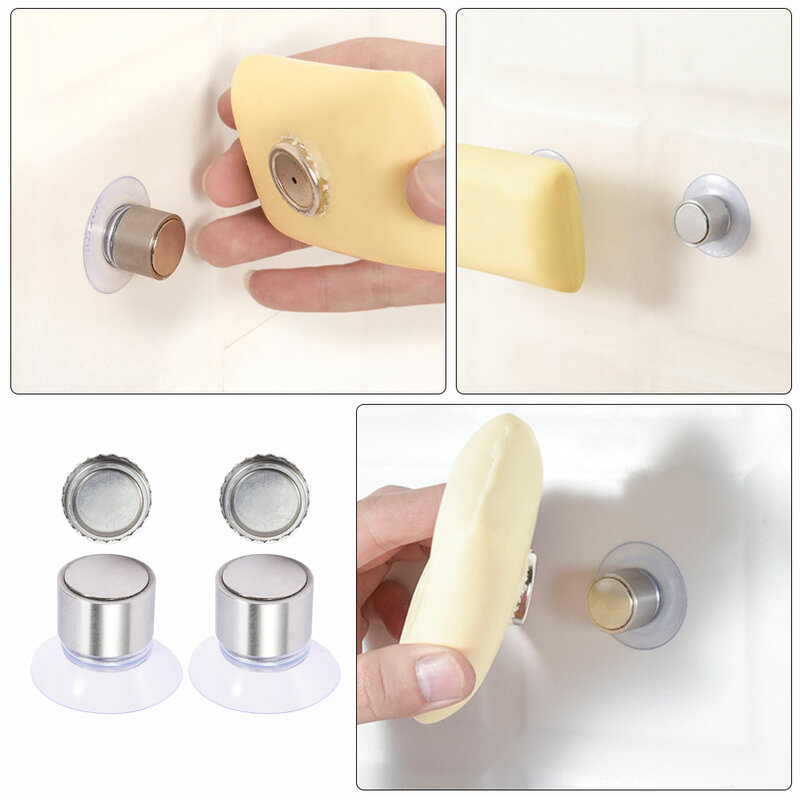 4 Sets Magnetic Soap Holders Bathroom Soap Storage Holder Soap Suction Cup Rack Soap Container Wall Hanging Drain Rack Hooks