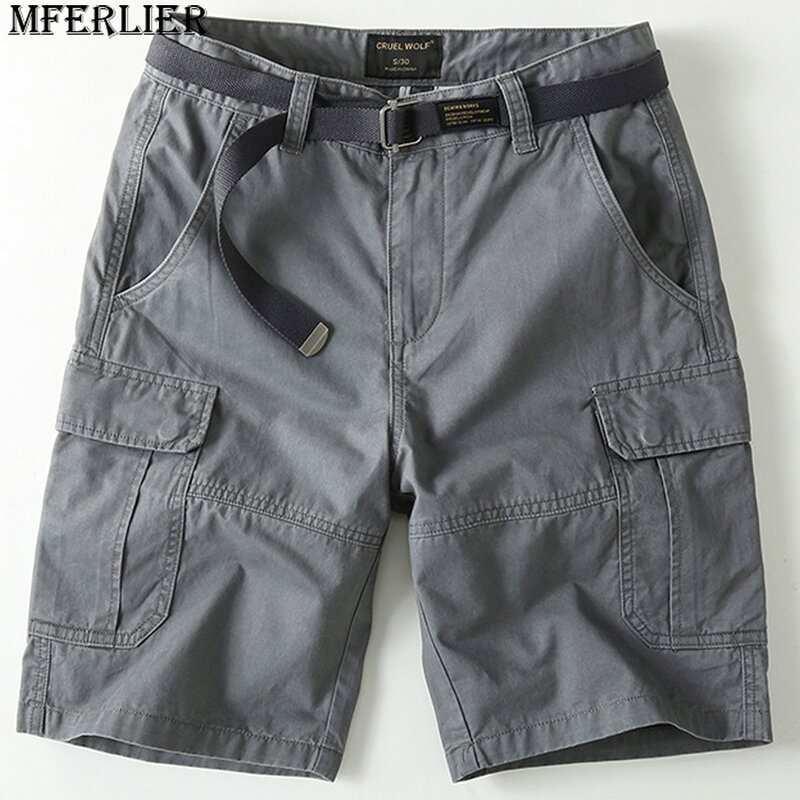 Cargo Shorts Männer Sommer kurze Hosen Mode lässig einfarbige Shorts männlich Sommer kurz unten grau