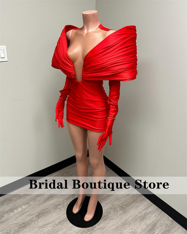 Stunning New Arrival 2024 Red Prom Gown With Two Gloves Off Shoulder Birthday Party Cocktail Dresses Robe De Bal Custom-Made