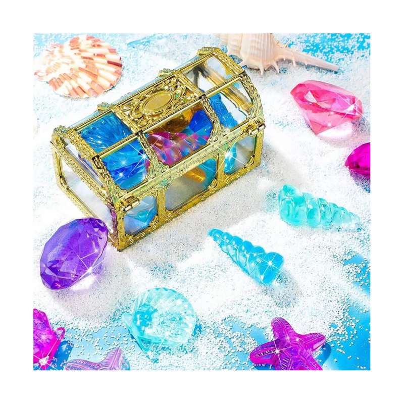 Juguetes de gemas de buceo para piscina, 24 piezas, grandes océano, gemas de diamante, Cofre del Tesoro pirata, juguetes de natación subacuática de verano