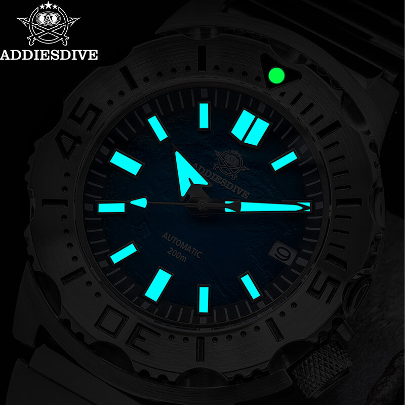 Addiesdive นาฬิกาดำน้ำ AD2047ไพลิน, นาฬิกาข้อมือผู้ชายดำน้ำ200เมตรกันน้ำได้ลำลองนาฬิกาข้อมือชุดกล BGW9เรืองแสง