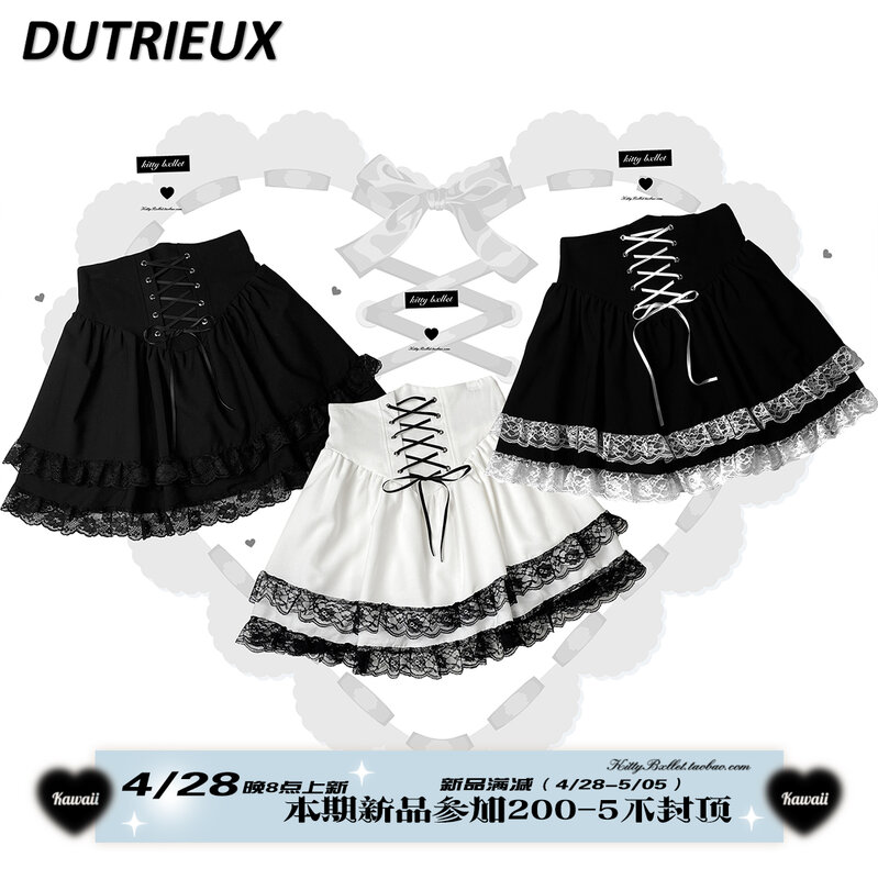 Japanese Mine Skirt Women's Cute Sweet Lace Up Slim High Waist Mini Skirt Student 2024 Summer New Kawalii Short Skirt Faldas