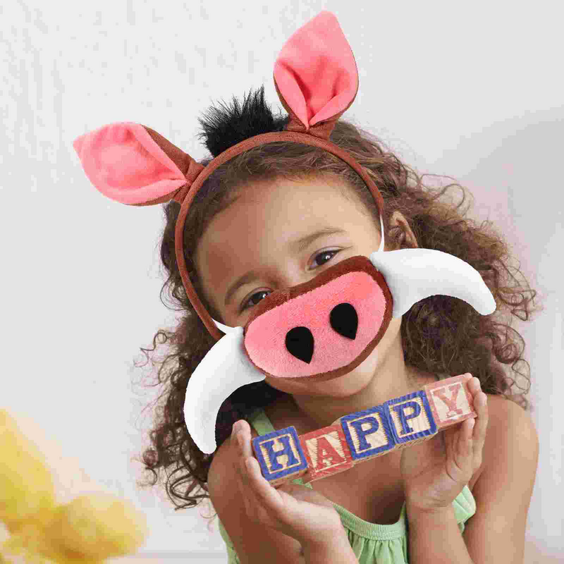 Cosplay Warthog Headband Costume Pig Ear Headband Animal Tail Fake Nose Bowtie universal Party Stage Performance Prop Child