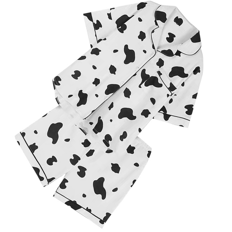 Camisón de algodón para mujer, Conjunto de pijama de dos piezas con estampado de vaca, ropa de dormir de manga corta, Tops con botones, pantalones cortos de verano