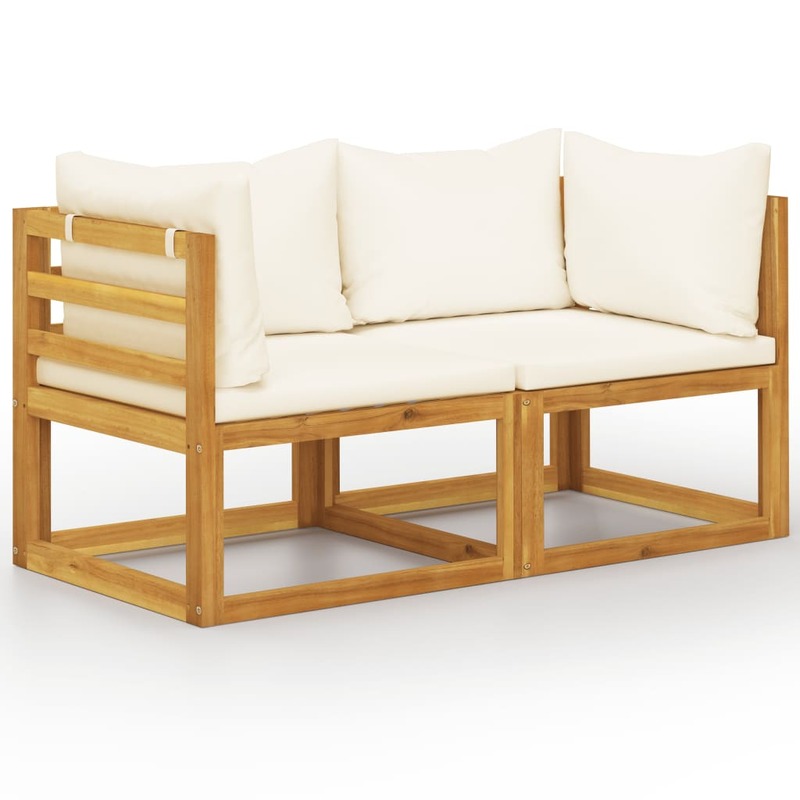 2-seater Patio Bench with Cream White Cushions 27.6" x 27.6" x 23.6" Outdoor Chair Porch Furniture