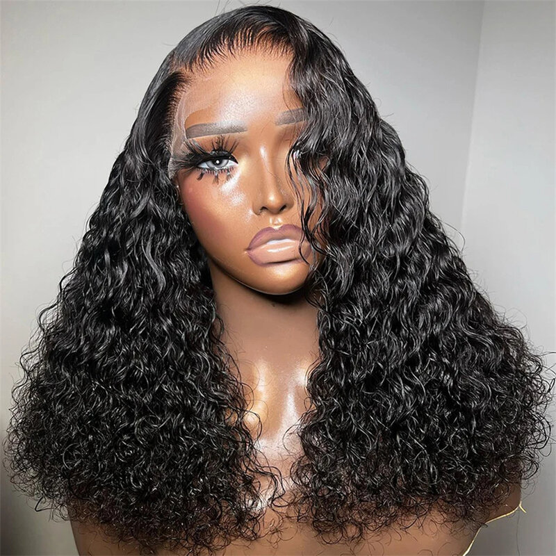 Short Curly Bob Wig Human Hair Brazilian Deep Wave Lace Front Wig Transparent 13x6 HD Lace Water Wave Frontal Wigs Pre Plucked