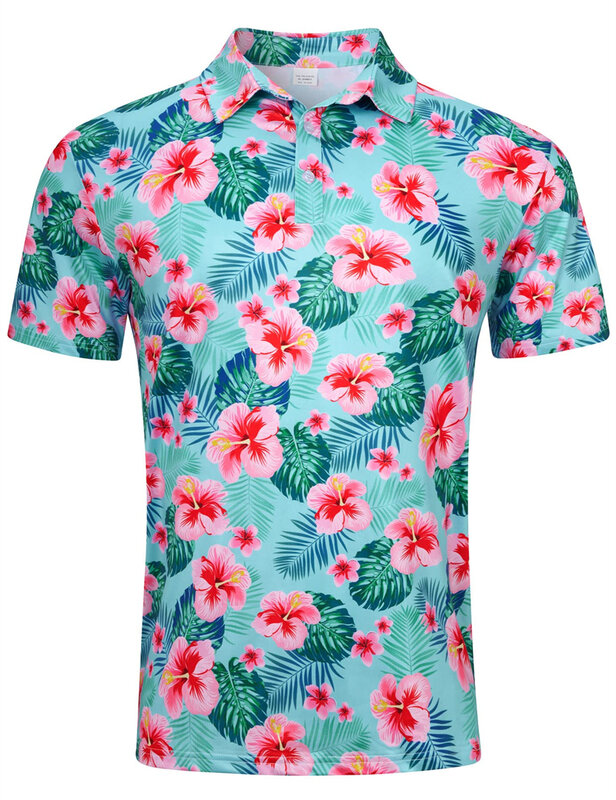 Polo con estampado 3D de flores y plantas para hombre, camiseta informal de manga corta con botones, ropa de verano, novedad