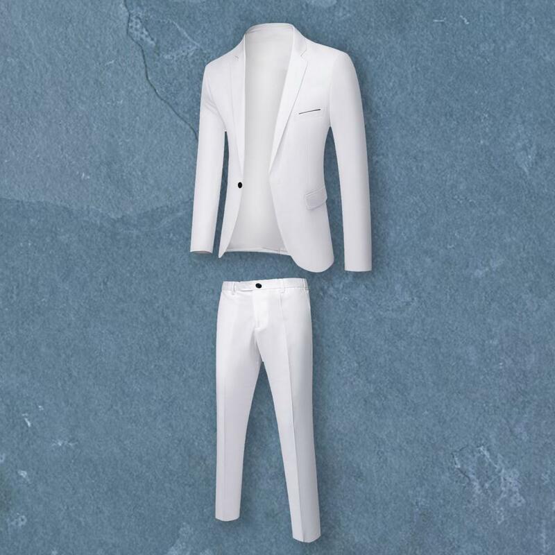Fato formal de peito único, botões de cor pura, blazer e calça, gola de abertura, super macio, elegante, 1 conjunto
