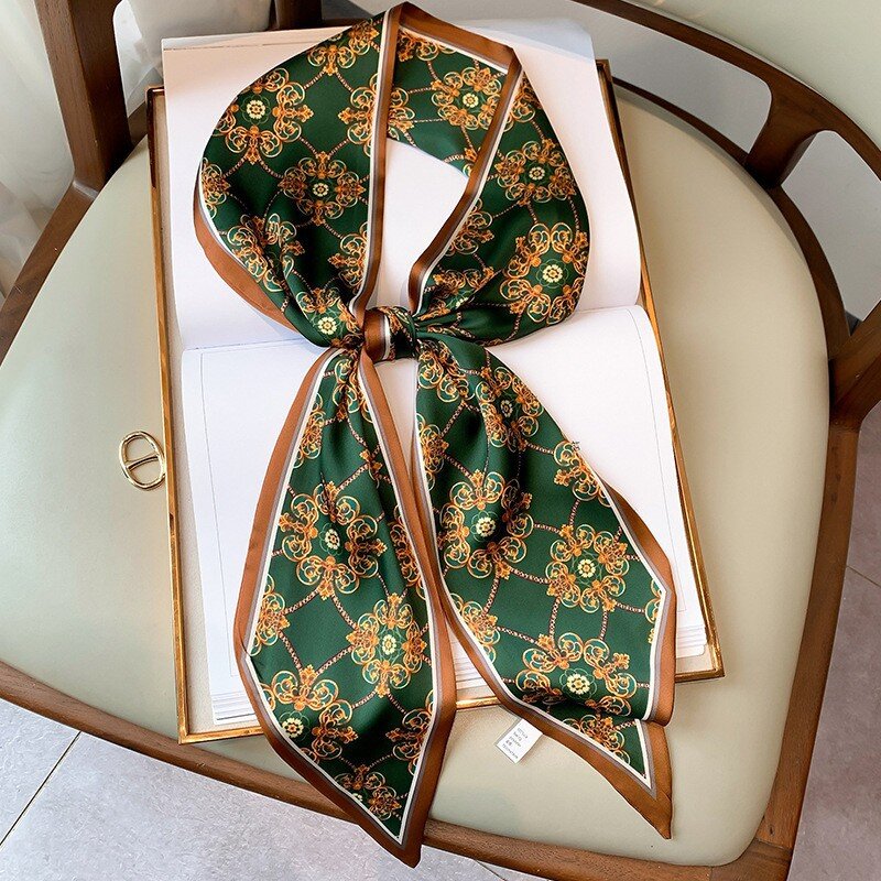 Bufanda de seda con cinta de diseño de lujo para mujer, pañuelo de 15x2022 cm para el cuello, Fular para el pelo femenino, lazos para el cuello, bufandas delgadas 150
