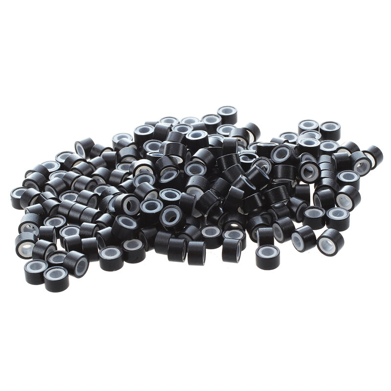 200 Pcs Black 5mm Silicone Lined Micro-ring Links Beads Linkies for I Stick Hair Extension Installation and Feathers