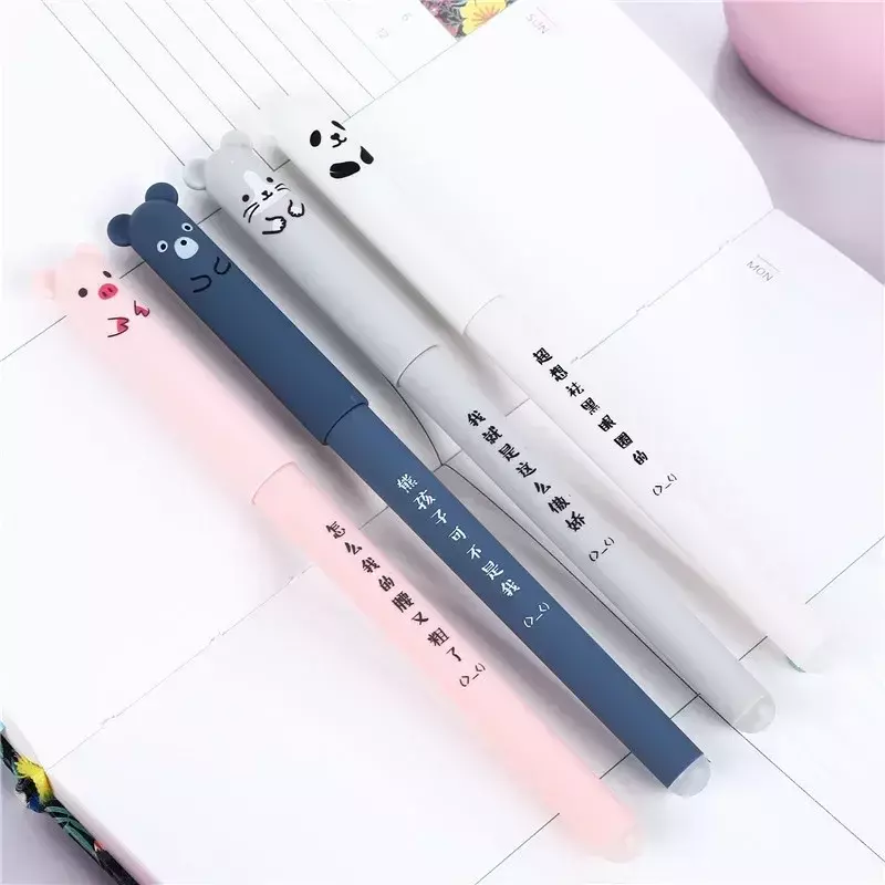 4 buah/set Kawaii babi beruang kucing Mouse dapat dihapus pena Gel perlengkapan kantor sekolah alat tulis hadiah 0.35mm tinta biru hitam