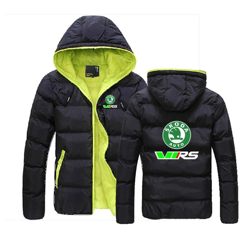 Skoda Rs Vrs Motorsport Graphicorrally Wrc Racing Men Brand Winter Printing Leisure Six-Color Cotton-padded Clothes Hooded Coat