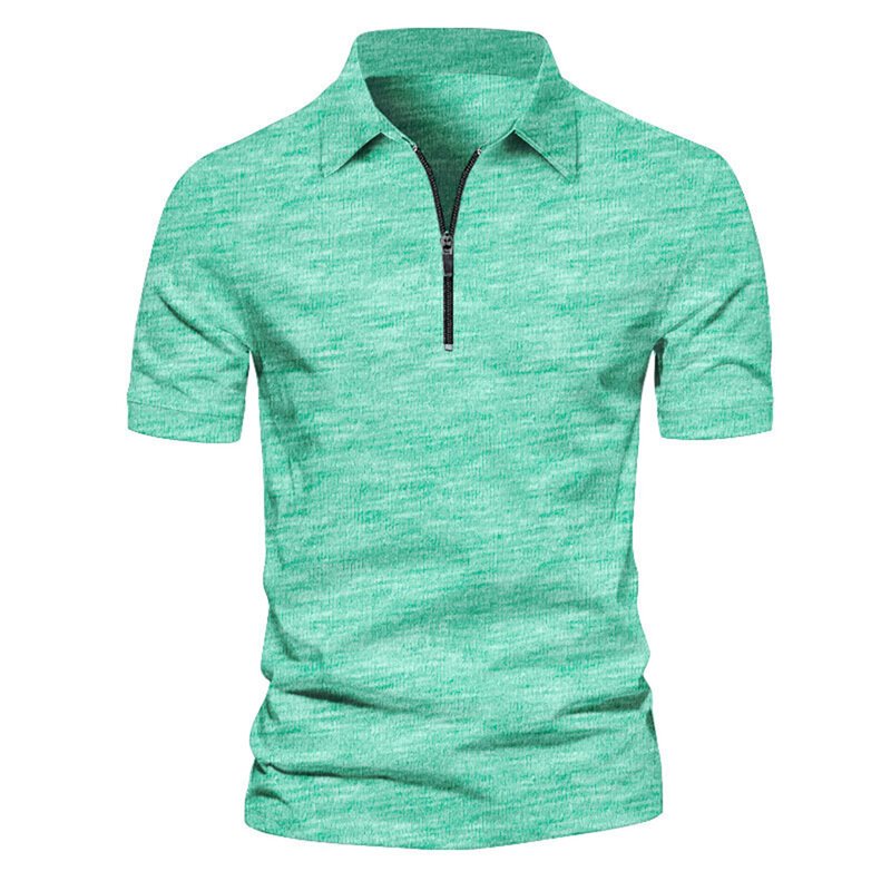 Camiseta de manga curta masculina, gola lapela, cor sólida, respirável, blusa casual, disponível em azul, verde, cinza, marrom, roxo