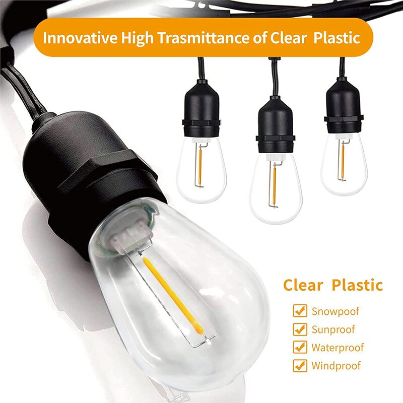 48 Pack 3V LED S14 Replacement Light Bulbs, Shatterproof Outdoor Solar String Light Bulbs, Warm White