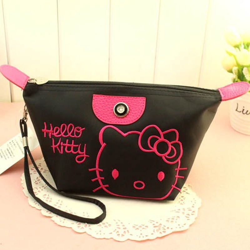 Bolsa de cosméticos de dibujos animados de Hello Kitty, bolsa de almacenamiento impermeable de gran capacidad, caja de maquillaje de gato Kawaii, monedero Sanrio, gran oferta