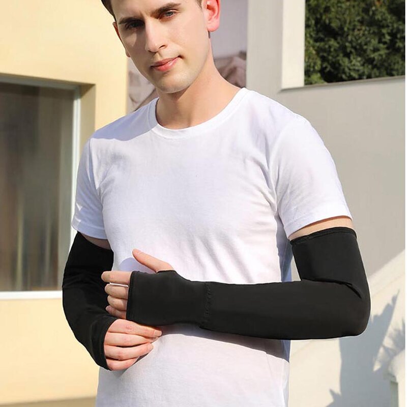 Summer Ice Silk Arm Sleeves Woman Men Cycling Sports Sunscreen Arm Cuff Sleeve Big Size Long Length Elastic UV Protection Sleeve