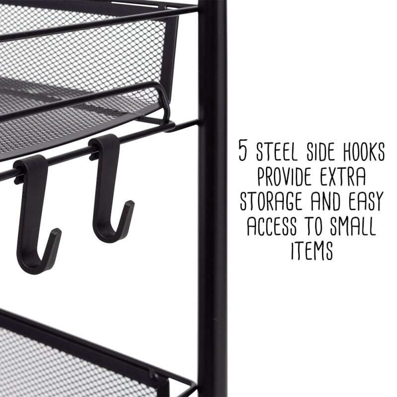Honey-Can-Do 4-Tier Metal Rolling Kitchen Storage Cart, Black