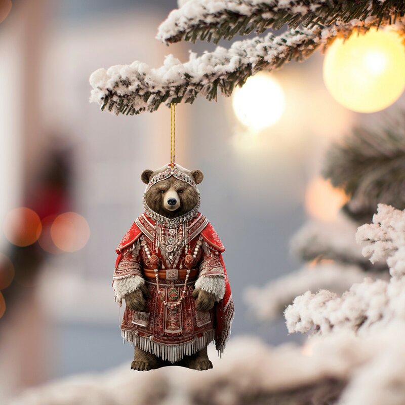 Adorno Retro de oso Polar 2D para habitación, accesorios de decoración para el hogar, regalos de Navidad, Año Nuevo, 2024